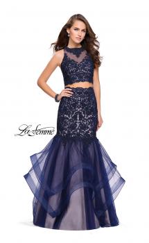 Picture of: Two Piece Lace Prom Dress with Tulle Skirt in Navy, Style: 26071, Main Picture
