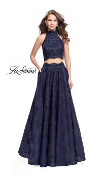 Picture of: Long Lace A-line Two Piece Prom Dress with Cut Outs in Navy, Style: 26103, Main Picture