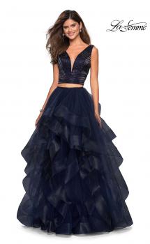 Picture of: Two Piece Metallic Tulle Dress with Rhinestone Bust in Navy, Style: 27445, Main Picture