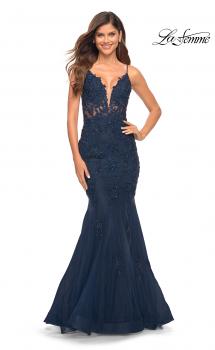 Picture of: Mermaid Tulle and Lace Prom Gown with Illusion Waist in Blue, Style: 30787, Main Picture