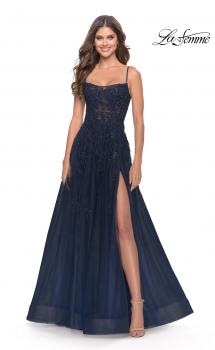 Picture of: Charming Tulle and Lace Gown with Illusion Bodice in Navy, Style: 31381, Main Picture