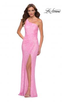 Picture of: Neon Pink One Shoulder Sequin Dress with Open Back in Neon Pink, Style 29654, Main Picture