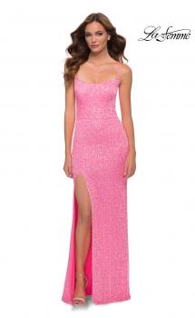 Picture of: Neon Sequin Prom Dress with Square Neckline in Neon Pink, Style 29986, Main Picture