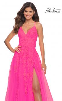Picture of: Tulle Prom Dress with Lace Detail in Neon Pink in Neon Pink, Main Picture