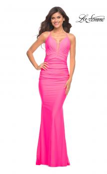 Picture of: Neon Pink Prom Dress with Cut Outs and Tie Back in Pink, Style: 30672, Main Picture