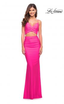 Picture of: Neon Two Piece Jersey Long Prom Dress in Neon Pink, Style: 30678, Main Picture