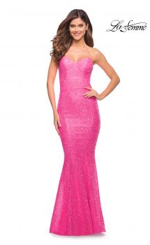 Picture of: Neon Pink Long Sequin Strapless Gown with Sweetheart Top in Neon Pink, Style: 30698, Main Picture