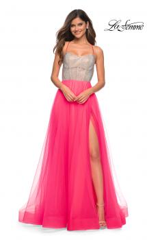 Picture of: Neon Tulle Ballgown with Jeweled Top and Pockets in Neon Pink, Main Picture