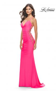 Picture of: Unique Jersey Dress with Open Criss Cross Sides in Neon in Neon Pink, Style: 31438, Main Picture