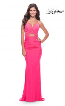 Picture of: Cut Out Long Soft Jersey Dress with Criss Cross Bodice in Neon in Neon Pink, Style: 31442, Main Picture