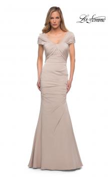 Picture of: Lovely Ruched Mermaid Satin Gown with Unique Neckline in Nude, Main Picture