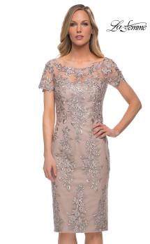 Picture of: Short Sleeve Below the Knee Lace Dress in Nude, Main Picture