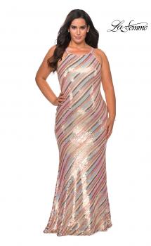 Picture of: Multi Colored Plus Size Sequin Dress with High Neckline in Nude Multi, Style: 28877, Main Picture