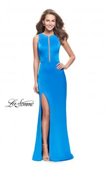 Picture of: Long Satin prom Dress with Plunging Neckline and Slit in Ocean Blue, Style: 26235, Main Picture