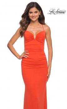 Picture of: Bright Stunning Luxe Jersey Dress with Deep V Neckline in Papaya, Main Picture