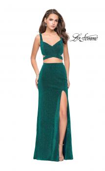 Picture of: Long Jersey Two Piece Prom Dress with Side Cut Outs in Peacock, Style: 25597, Main Picture