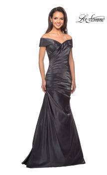 Picture of: Floor Length Off the Shoulder Gown with Ruching in Platinum, Style: 25656, Main Picture