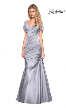 Picture of: Long Satin Gown with Elegant Ruching in Platinum, Style: 26947, Main Picture