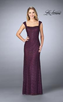 Picture of: Lace Evening Gown with Thick Straps and Beading in Plum, Style: 24891, Main Picture