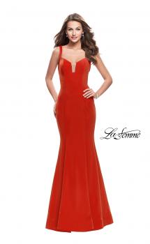 Picture of: Long Form Fitting Jersey Prom Dress with Open Back in Poppy Red, Style: 25651, Main Picture