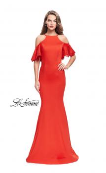 Picture of: Form Fitting Satin Mermaid Dress with Shoulder Cutouts in Poppy Red, Style: 26145, Main Picture