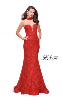 Picture of: Strapless Beaded Lace Mermaid Dress with T Back in Poppy Red, Style: 26261, Main Picture