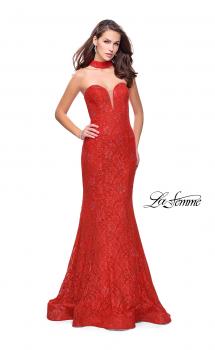 Picture of: Strapless Beaded Lace Mermaid Dress with T Back in Poppy Red, Style: 26261, Main Picture