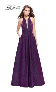 Picture of: Long Sparkling Prom Dress with High Neck and Cut Outs in Purple, Style: 26073, Main Picture