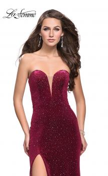Picture of: Long Sparkly Jersey Prom Dress with Side Leg Slit in Raspberry, Style: 25443, Main Picture