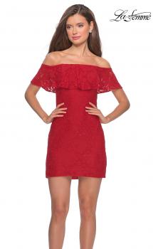 Picture of: Off The Shoulder Form Fitting Lace Party Dress in Red, Style: 28147, Main Picture