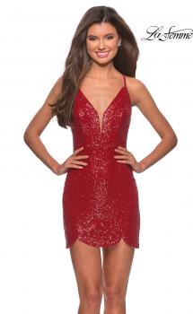 Picture of: Short Scalloped Sequined Homecoming Dress in Red, Style: 28228, Main Picture