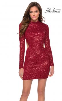 Picture of: Long Sleeve Sequin Party Dress with High Neckline in Red, Style: 29406, Main Picture