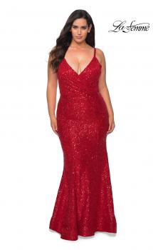 Picture of: Sequin Curvy Prom Dress with Cut Out Open Back in Red, Style: 29063, Main Picture