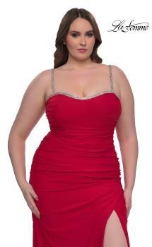 Picture of: Jersey Plus Size Dress with Rhinestone Neckline and Straps in Red , Style: 32992, Main Picture