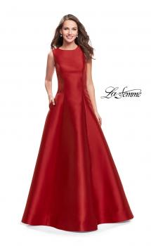 Picture of: Long Mikado Ball Gown with Boat Neck and Criss Cross Back in Red, Style: 25425, Main Picture