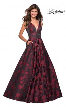 Picture of: Floral A Line Ball Gown with V Back and Pockets in Red, Style: 27298, Main Picture