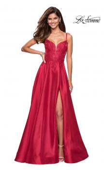 Picture of: Long Ball Gown with Lace and Rhinestone Bodice in Red, Style: 27528, Main Picture
