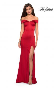Picture of: Form Fitting Off the Shoulder Satin Prom Dress in Red, Style: 27752, Main Picture