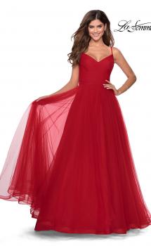 Picture of: Long Tulle Pleated Bodice Prom Gown with Pockets in Red, Style: 28123, Main Picture