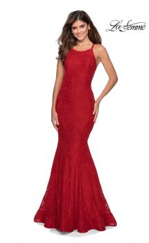 Picture of: Lace Prom Dress with Rhinestones and Strappy Back in Red, Style: 28140, Main Picture