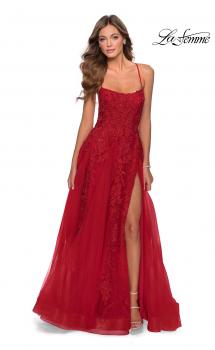 Picture of: A-line Prom Dress with Cascading Lace Detail in Red, Style: 28503, Main Picture