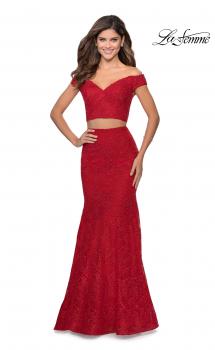 Picture of: Two Piece Lace Gown with Off the Shoulder Top in Red, Style: 28816, Main Picture