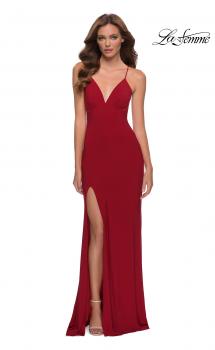 Picture of: Matte Jersey Long Dress with Lace Up Back in Red, Style 29708, Main Picture