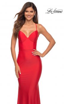 Picture of: Jersey Gown with Bustier Top and Lace Up Back in Red, Main Picture