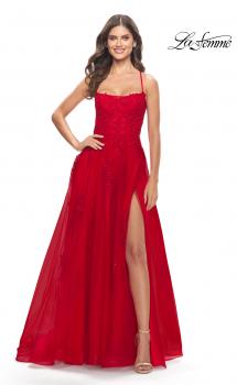 Picture of: A-line Tulle Gown with Floral Embroidery and Pockets in Red, Style: 31135, Main Picture