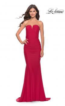 Picture of: Elegant Ruched Strapless Gown with Deep V in Red, Style: 31226, Main Picture
