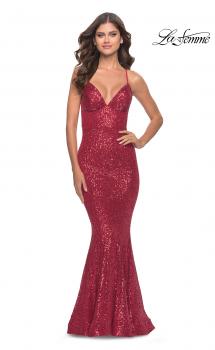 Picture of: Fitted Stretch Sequin Dress with Open Back and Defined Cups in Red, Style: 31291, Main Picture