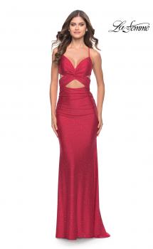 Picture of: Criss Cross Cut Out Rhinestone Jersey Dress in Red, Style: 31399, Main Picture