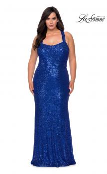 Picture of: Stretch Lace Plus Size Prom Dress with Criss Cross Back in Royal Blue, Style: 28842, Main Picture