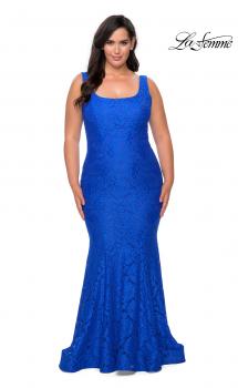 Picture of: Stretch Lace Plus Size Prom Gown with Beading in Royal Blue, Style: 28948, Main Picture